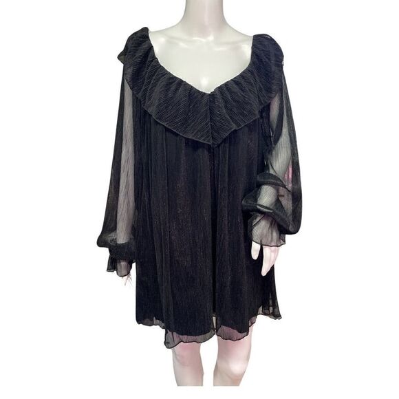 Tularosa Size Small Black Metallic Sheer Long Sleeve Ruffled Peasant Tunic Top - Picture 1 of 11